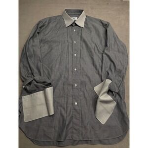 Brioni Neiman Marcus Mens Grey Micro Check French Cuff Dress Shirt 16.5 L Italy